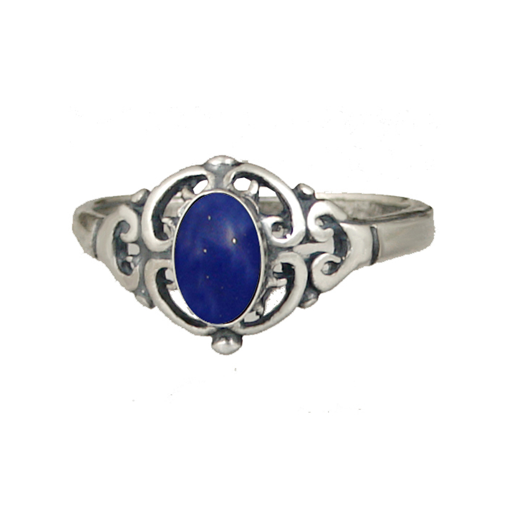 Sterling Silver Filigree Ring With Lapis Lazuli Size 5